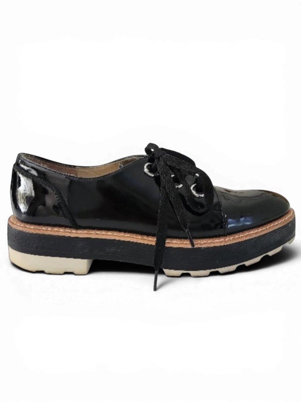 ZARA Black Patent Leather Platform Oxford Shoes EU 39